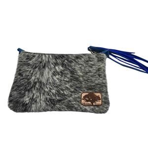 Home Tree Leather Hair on Hide Zippered Pouch 9x7" with tassel Handmade